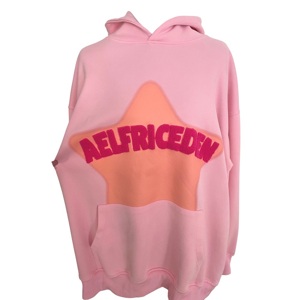 Aelfric Eden Pink Star Hoodie Unisex Medium Pink Chenille Y2K Streetwear Hoody - Picture 2 of 15